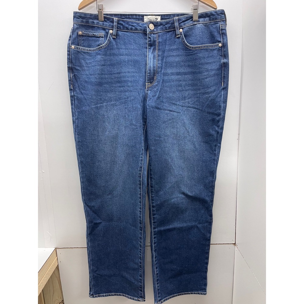 Seven7 Womens Loose Straight Leg Jeans Blue Denim Size 14 Stretch High Rise NEW